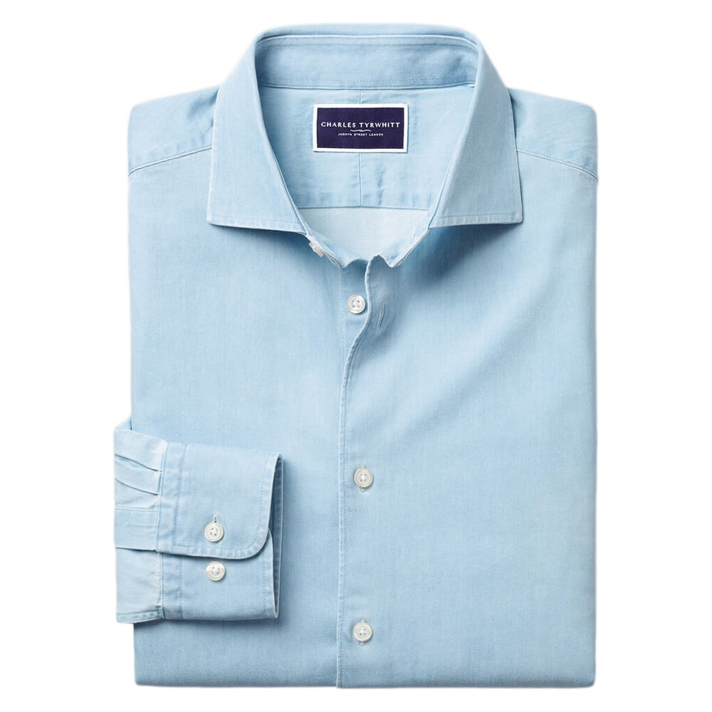 Charles Tyrwhitt Cutaway Collar Denim Shirt - Light Blue